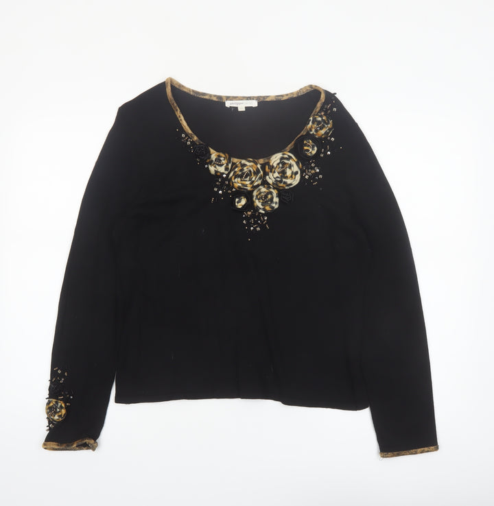 Philippe Carat Women's Black 2XL Beaded Floral Pullover Jumper