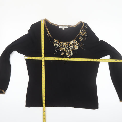 Philippe Carat Women's Black 2XL Beaded Floral Pullover Jumper