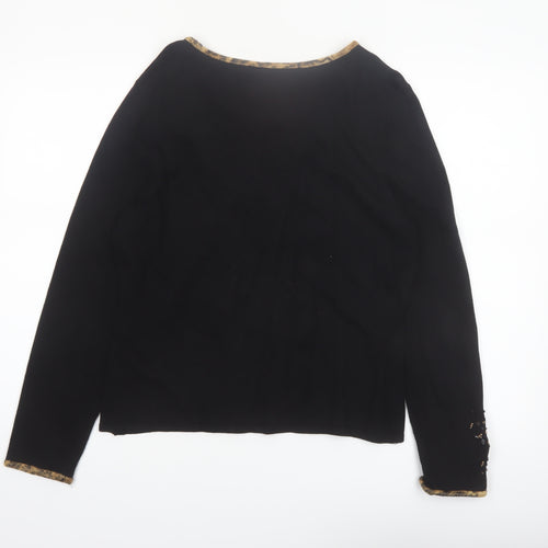 Philippe Carat Women's Black 2XL Beaded Floral Pullover Jumper