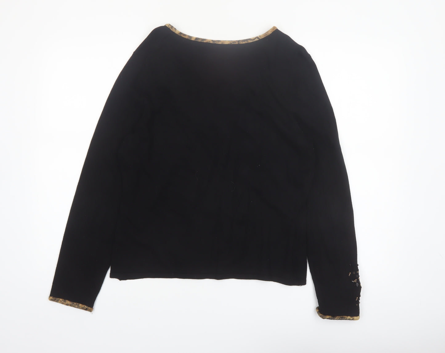 Philippe Carat Women's Black 2XL Beaded Floral Pullover Jumper