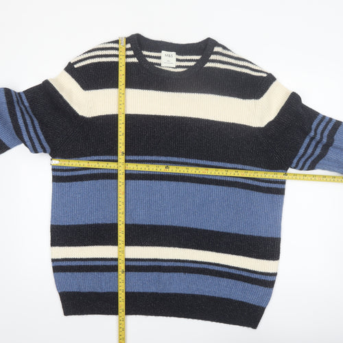 Marks and Spencer Men's Blue Striped 2XL Crew Neck Pullover Jumper