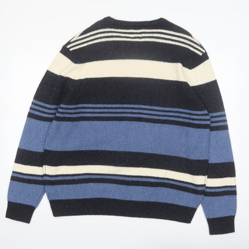 Marks and Spencer Men's Blue Striped 2XL Crew Neck Pullover Jumper