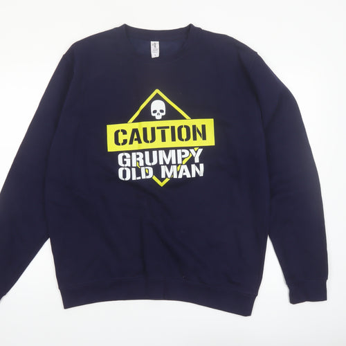 JustHoods Mens Blue Funny Graphic Pullover Sweatshirt Size L