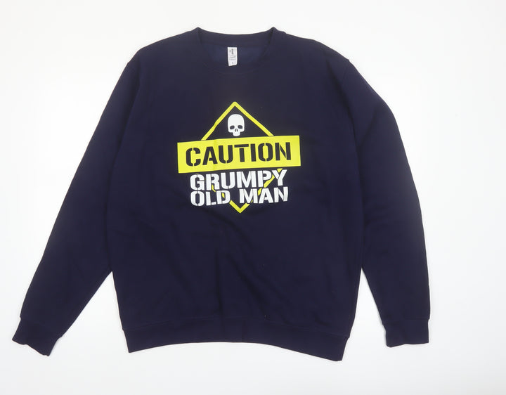 JustHoods Mens Blue Funny Graphic Pullover Sweatshirt Size L