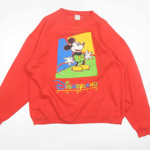 Disney Fashions Womens Red Mickey Mouse Disneyland Paris Pullover Sweatshirt S/M