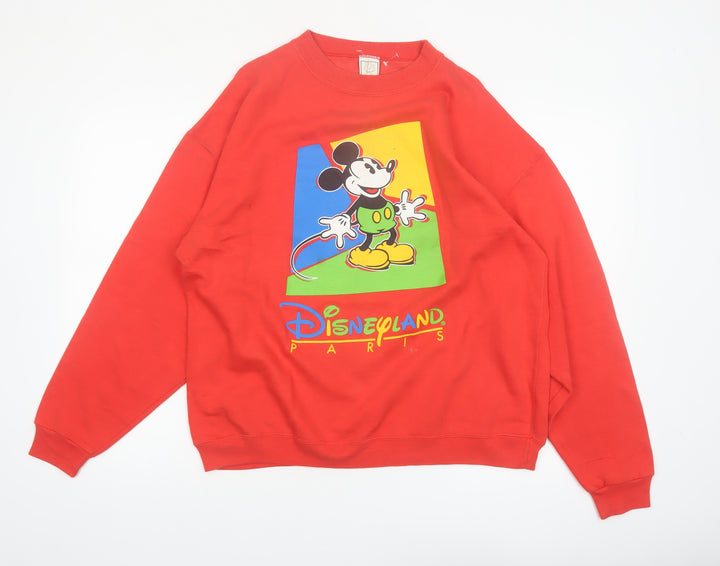 Disney Fashions Womens Red Mickey Mouse Disneyland Paris Pullover Sweatshirt S/M