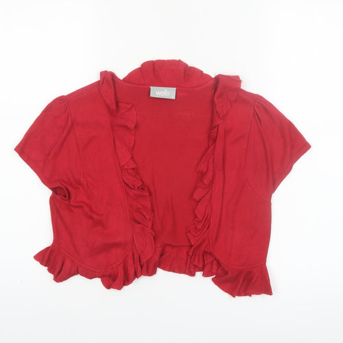 Wallis Women Red Ruffle Short Sleeve Knit Cardigan Size M