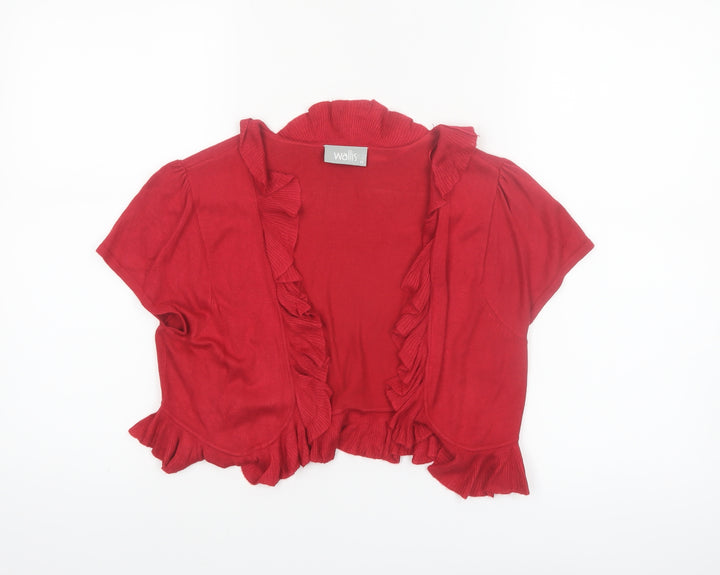 Wallis Women Red Ruffle Short Sleeve Knit Cardigan Size M