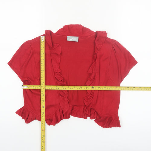 Wallis Women Red Ruffle Short Sleeve Knit Cardigan Size M