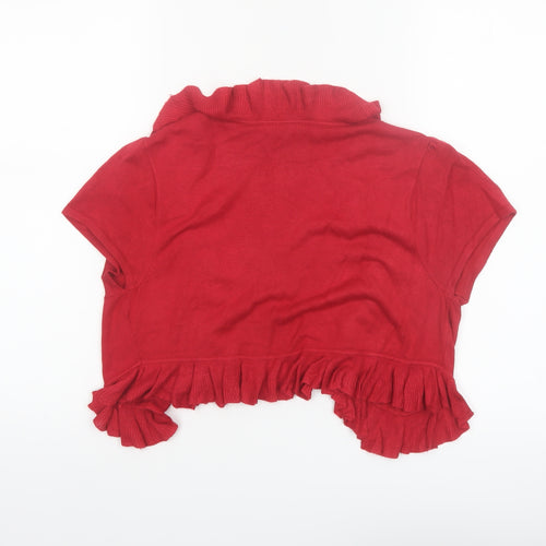 Wallis Women Red Ruffle Short Sleeve Knit Cardigan Size M