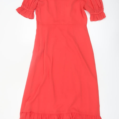 Finery Women Red Midi Fit & Flare Puff Sleeve Ruffle Dress Size 10