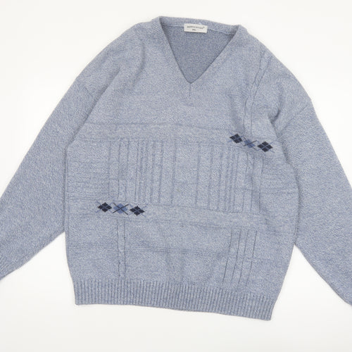 Bannockburn Men's Blue Argyle V-Neck Acrylic Jumper 2XL