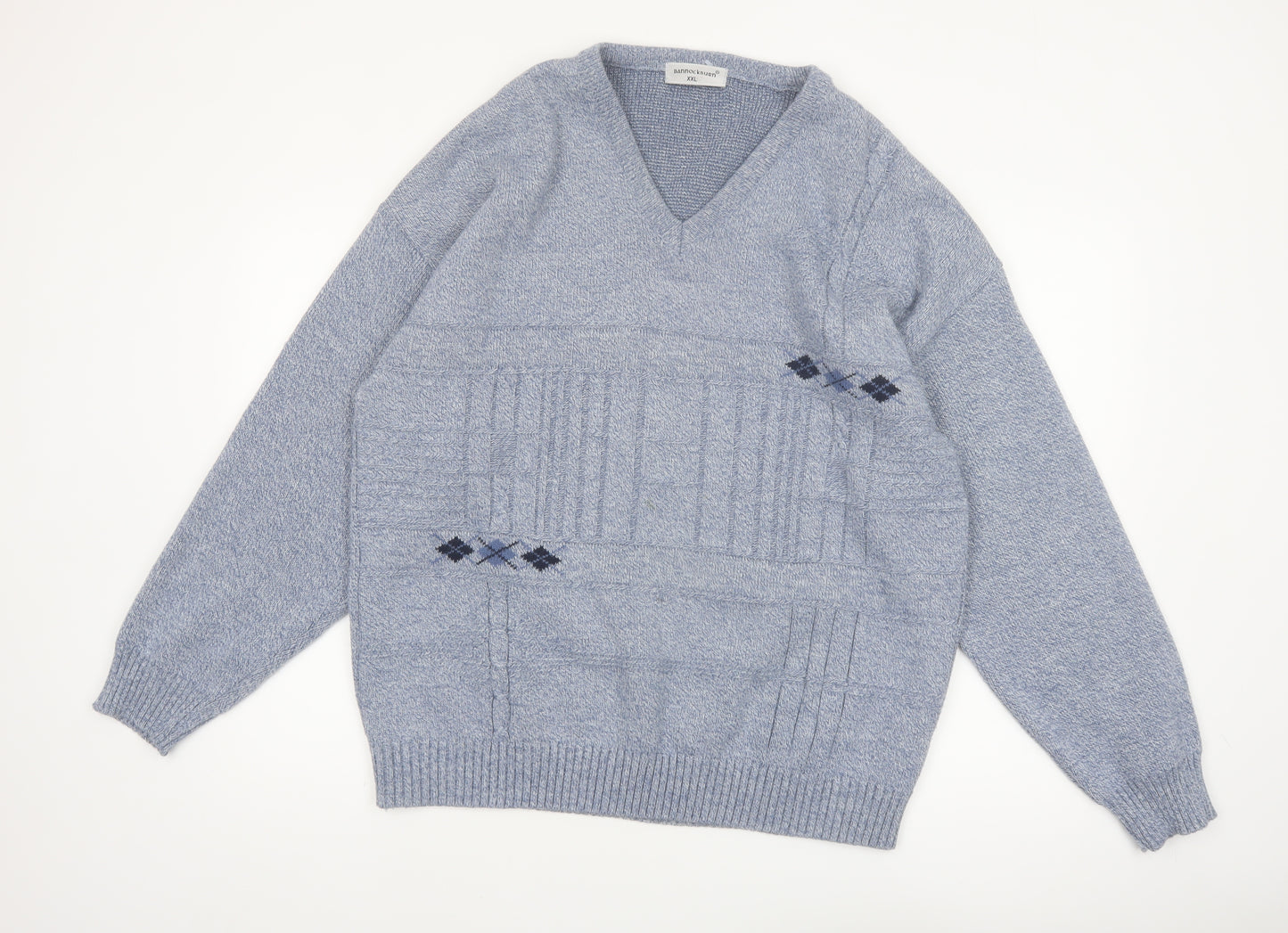 Bannockburn Men's Blue Argyle V-Neck Acrylic Jumper 2XL