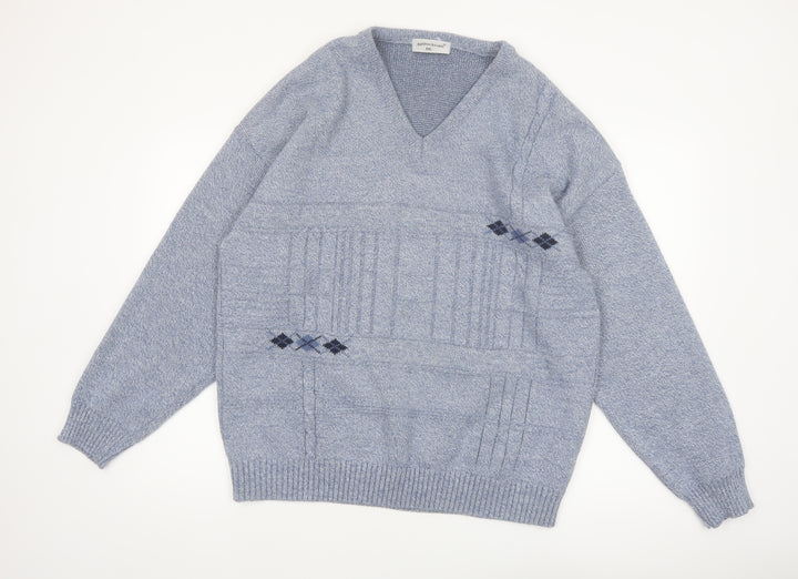 Bannockburn Men's Blue Argyle V-Neck Acrylic Jumper 2XL