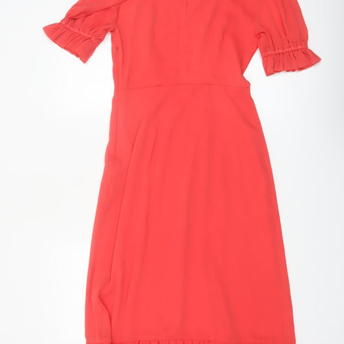Finery Women Red Midi Fit & Flare Puff Sleeve Ruffle Dress UK 10