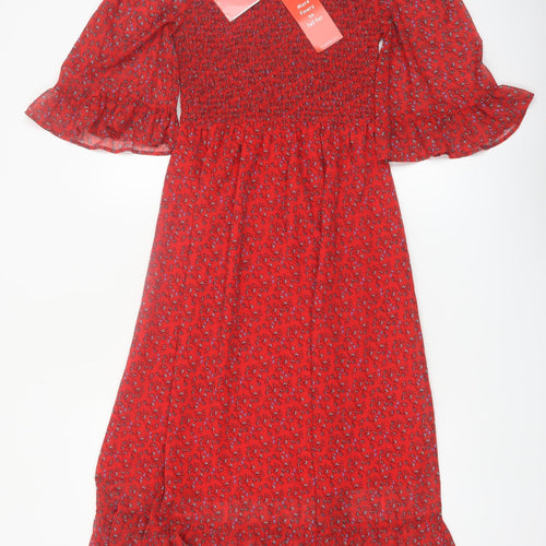 Finery Women’s Red Floral Midi A-Line Dress Size 8