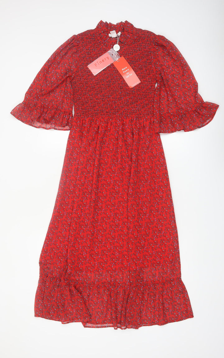 Finery Women’s Red Floral Midi A-Line Dress Size 8