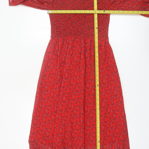 Finery Women’s Red Floral Midi A-Line Dress Size 8