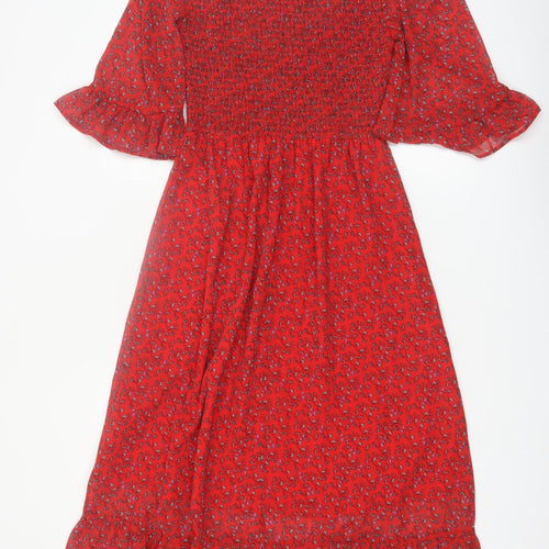 Finery Women’s Red Floral Midi A-Line Dress Size 8