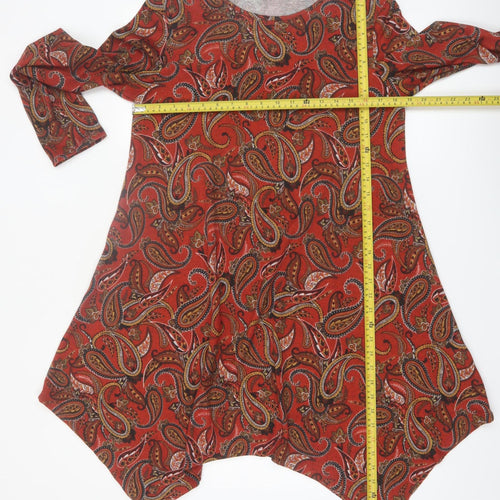 Apricot Women Red Paisley Asymmetric Long Sleeve Dress Size 12