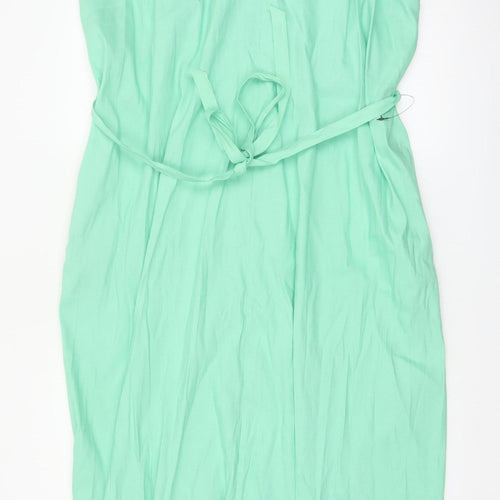Marks and Spencer Autograph Green Linen Blend Halter Fit & Flare Plus Size 24 Dress