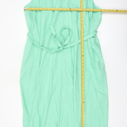 Marks and Spencer Autograph Green Linen Blend Halter Fit & Flare Plus Size 24 Dress