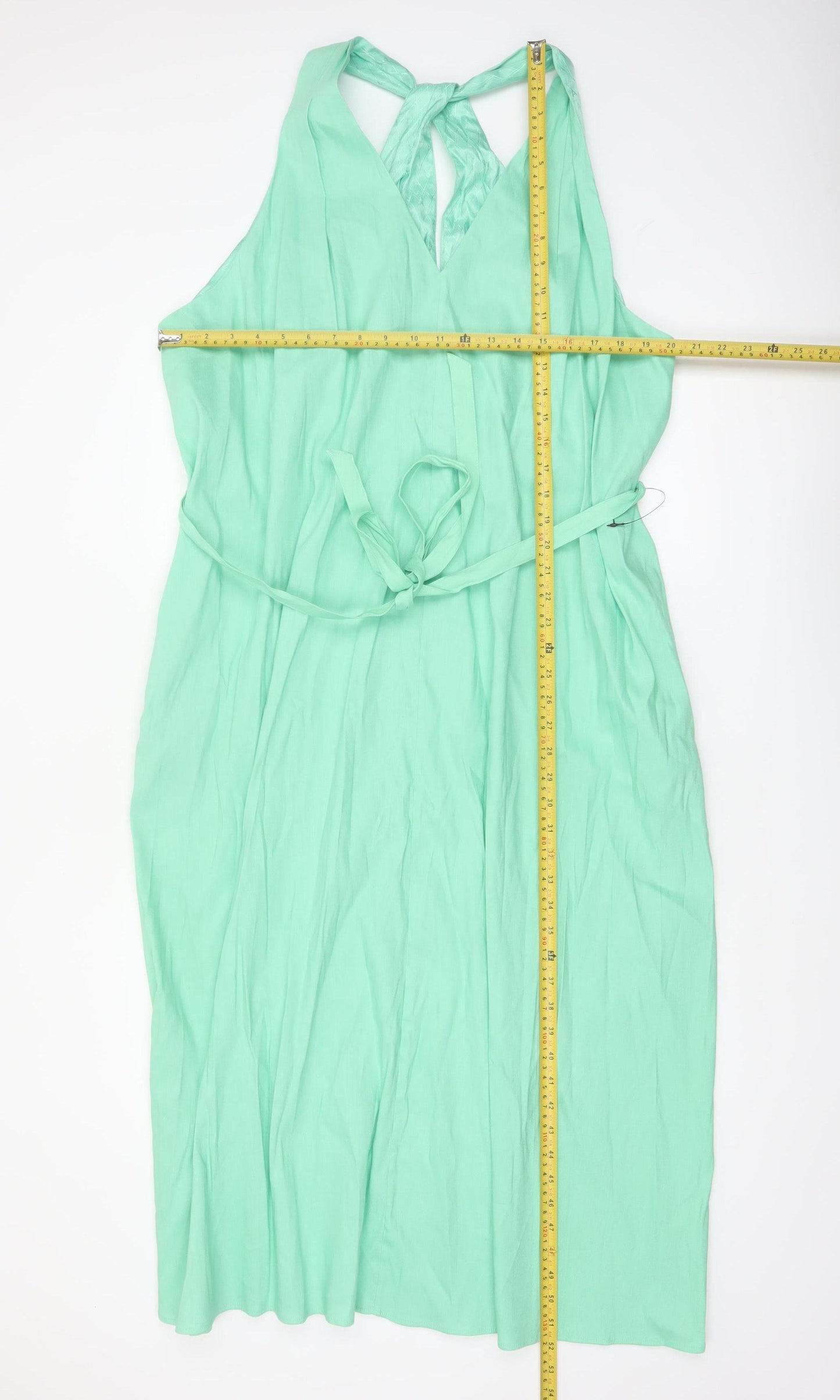 Marks and Spencer Autograph Green Linen Blend Halter Fit & Flare Plus Size 24 Dress