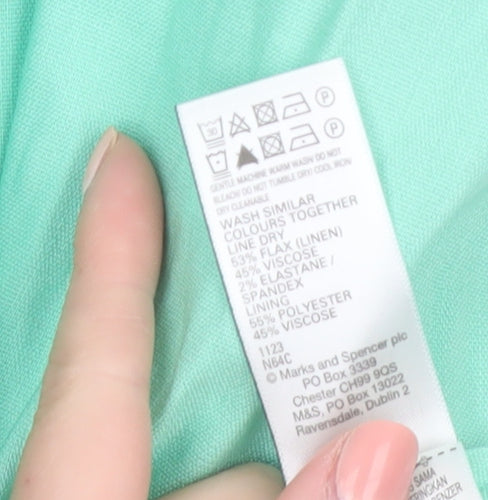 Marks and Spencer Autograph Green Linen Blend Halter Fit & Flare Plus Size 24 Dress