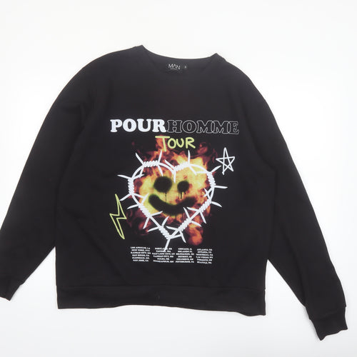 boohooMAN Men's Black Graphic Print Pullover Sweatshirt Size S