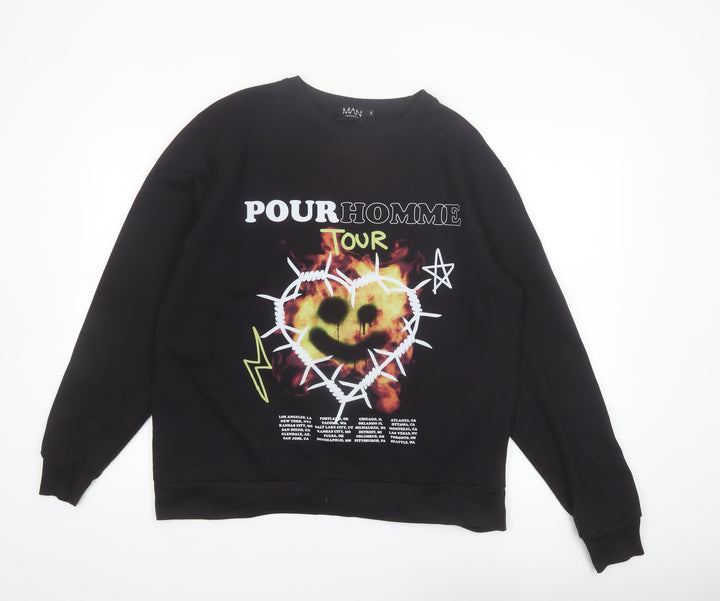 boohooMAN Men's Black Graphic Print Pullover Sweatshirt Size S