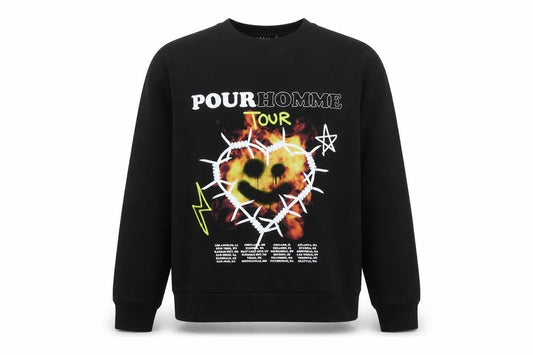 Front view of boohooMAN Men's Black Graphic Print Pullover Sweatshirt, size S