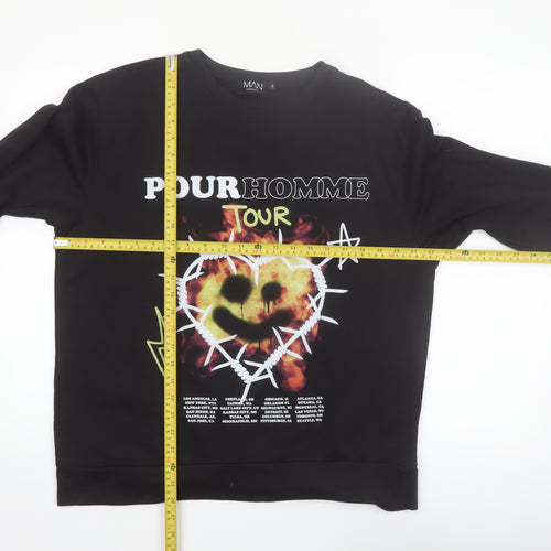 boohooMAN Men's Black Graphic Print Pullover Sweatshirt Size S