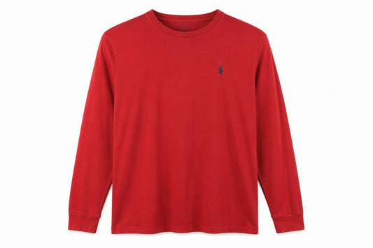 Front view of Ralph Lauren Men's Red Long Sleeve Cotton Shirt, size L