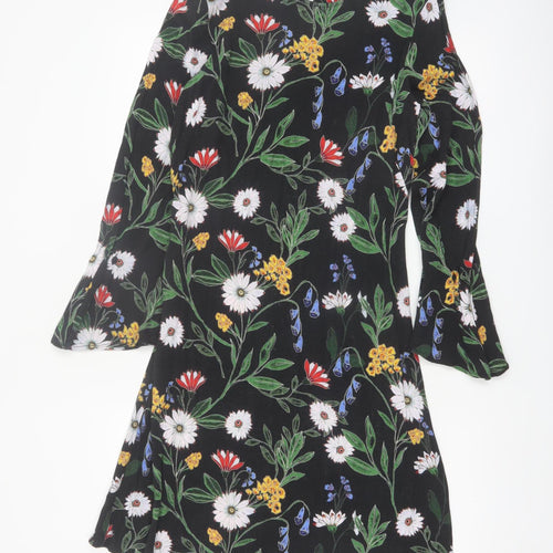 Finery Women Black Floral Viscose Shift Dress UK 10