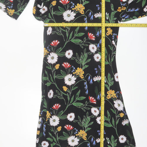 Finery Women Black Floral Viscose Shift Dress UK 10