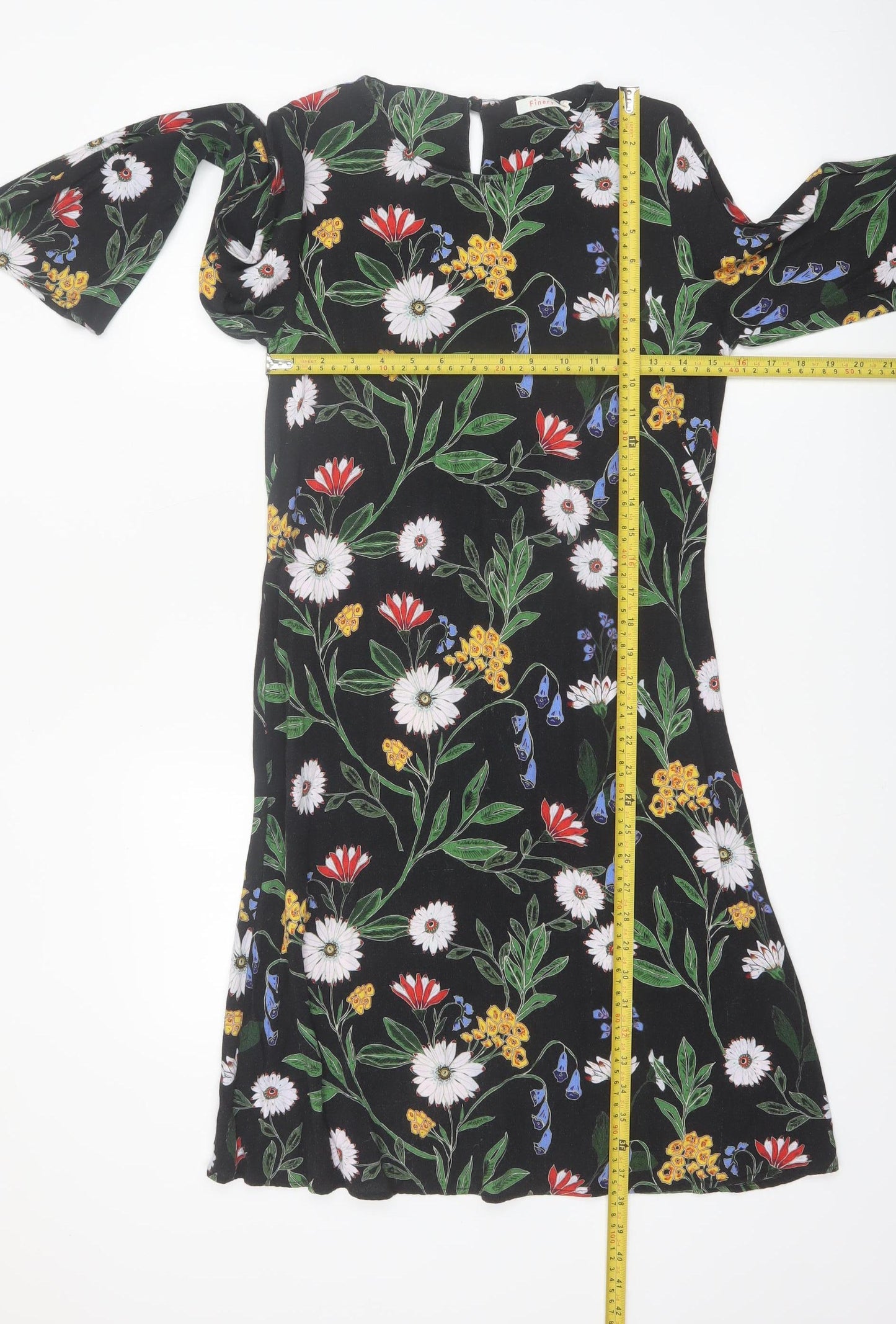 Finery Women Black Floral Viscose Shift Dress UK 10
