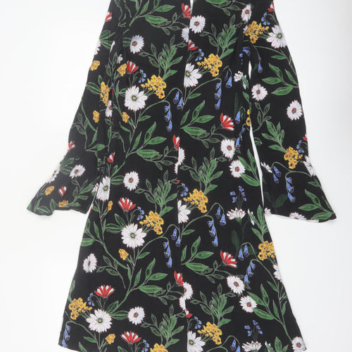 Finery Women Black Floral Viscose Shift Dress UK 10
