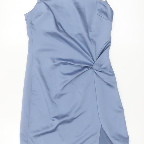 Topshop Women’s Blue Satin Ruched Slip Dress UK 4