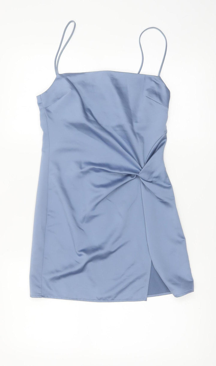 Topshop Women’s Blue Satin Ruched Slip Dress UK 4