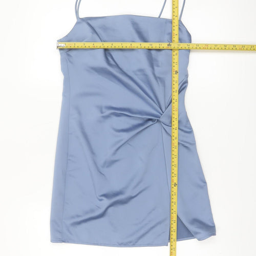 Topshop Women’s Blue Satin Ruched Slip Dress UK 4