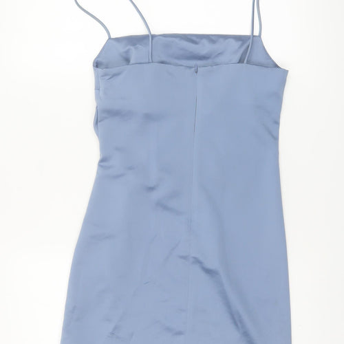 Topshop Women’s Blue Satin Ruched Slip Dress UK 4