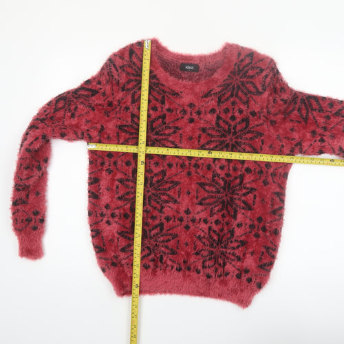 Klass Womens Red Black Fair Isle Fuzzy Pullover Jumper Size L