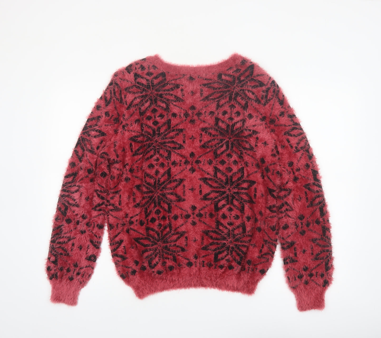 Klass Womens Red Black Fair Isle Fuzzy Pullover Jumper Size L