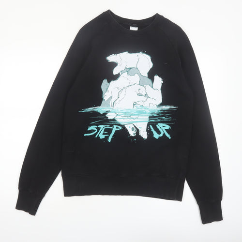 Step Up Mens Black Graphic Polar Bear Sweatshirt M - Organic Cotton Pullover