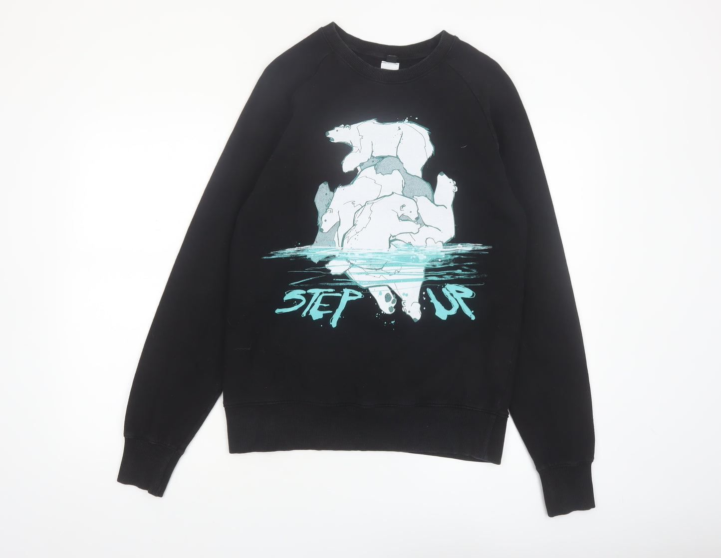 Step Up Mens Black Graphic Polar Bear Sweatshirt M - Organic Cotton Pullover