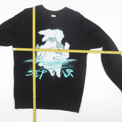 Step Up Mens Black Graphic Polar Bear Sweatshirt M - Organic Cotton Pullover