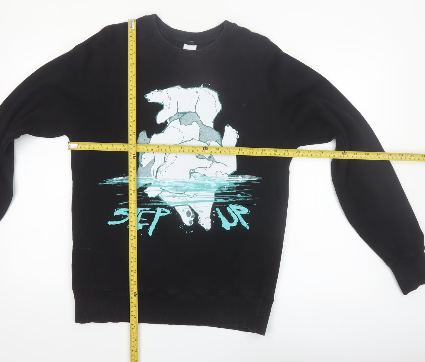 Step Up Mens Black Graphic Polar Bear Sweatshirt M - Organic Cotton Pullover