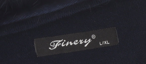 Finery Women’s Blue Knit Shift Dress L Fur Trim Rhinestone Detail