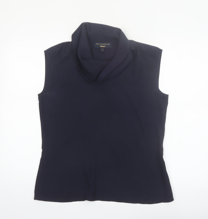 Paul Costelloe Women's Blue Sleeveless Cowl Neck Blouse UK 12
