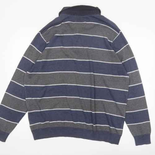 Atlantic Bay Men's Blue Striped Collared Henley Jumper 2XL